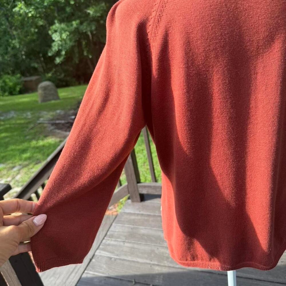 Teddi Rust Embroidered Knit Polo Sweater Cottagecore Autumn Floral Fall - Picture 4 of 8